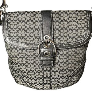 Coach Monogrammed Logo Buckle Small Crossbody Black/White/Silver Hardware